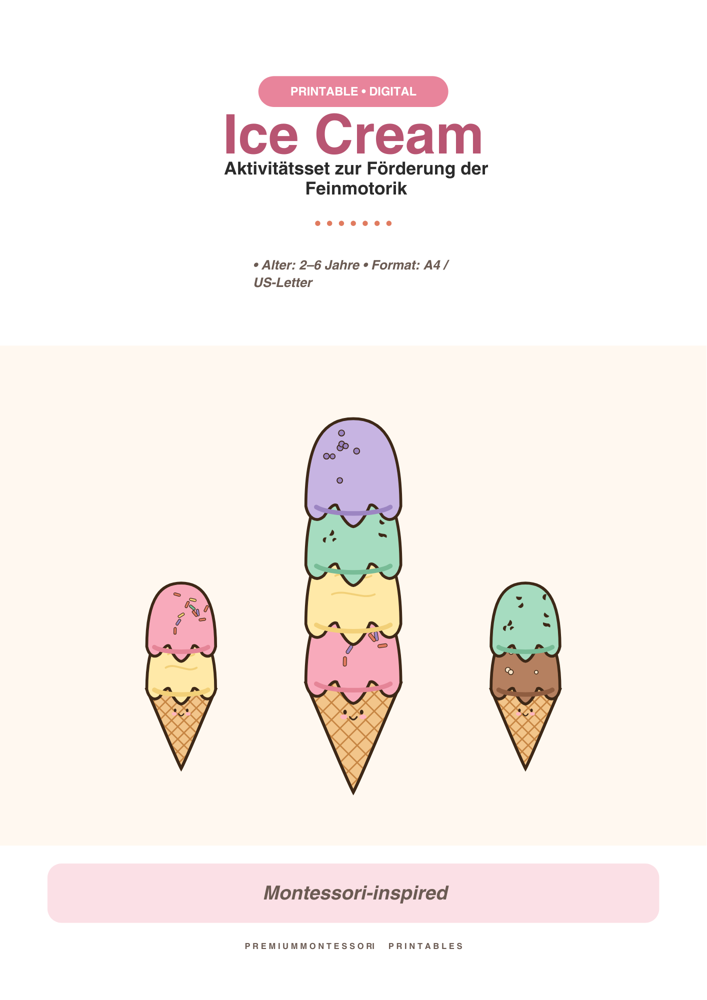 Eiskugeln zum Ausschneiden | Sommer Bastelspaß für Kinder | Sofort-PDF