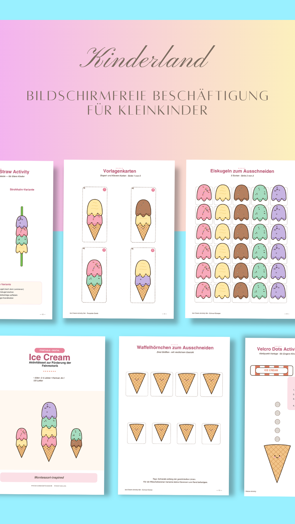 Eiskugeln zum Ausschneiden | Sommer Bastelspaß für Kinder | Sofort-PDF