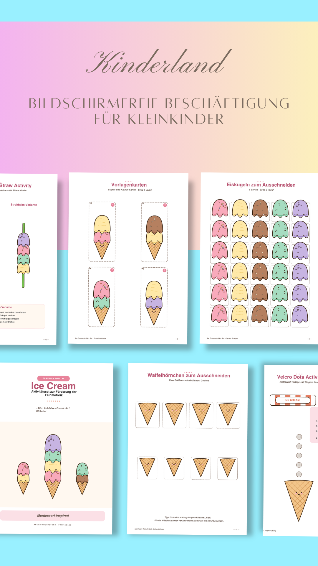 Eiskugeln zum Ausschneiden | Sommer Bastelspaß für Kinder | Sofort-PDF