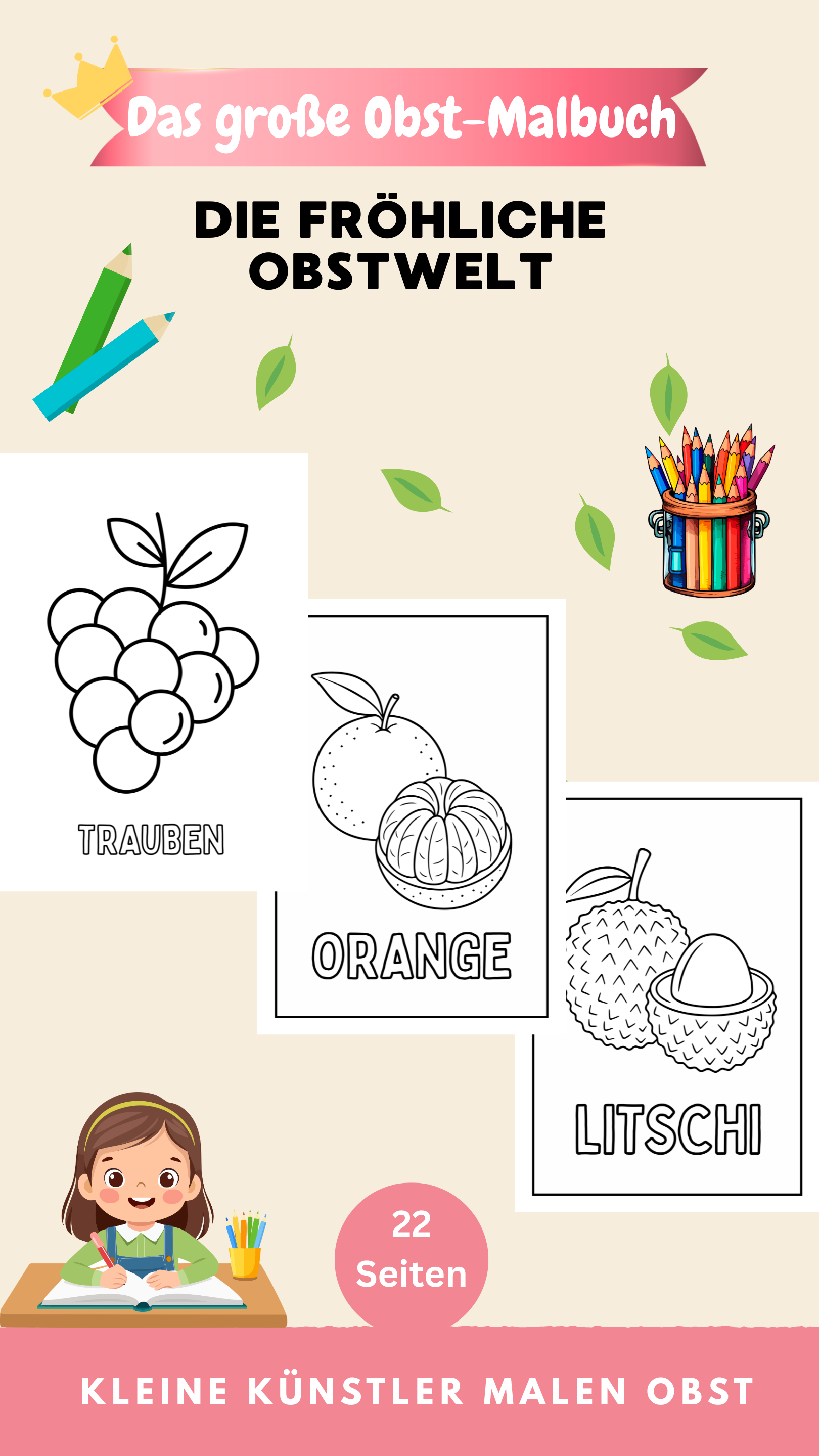 Süßes Obst-Malbuch für kleine Künstler – 22 Seiten PDF