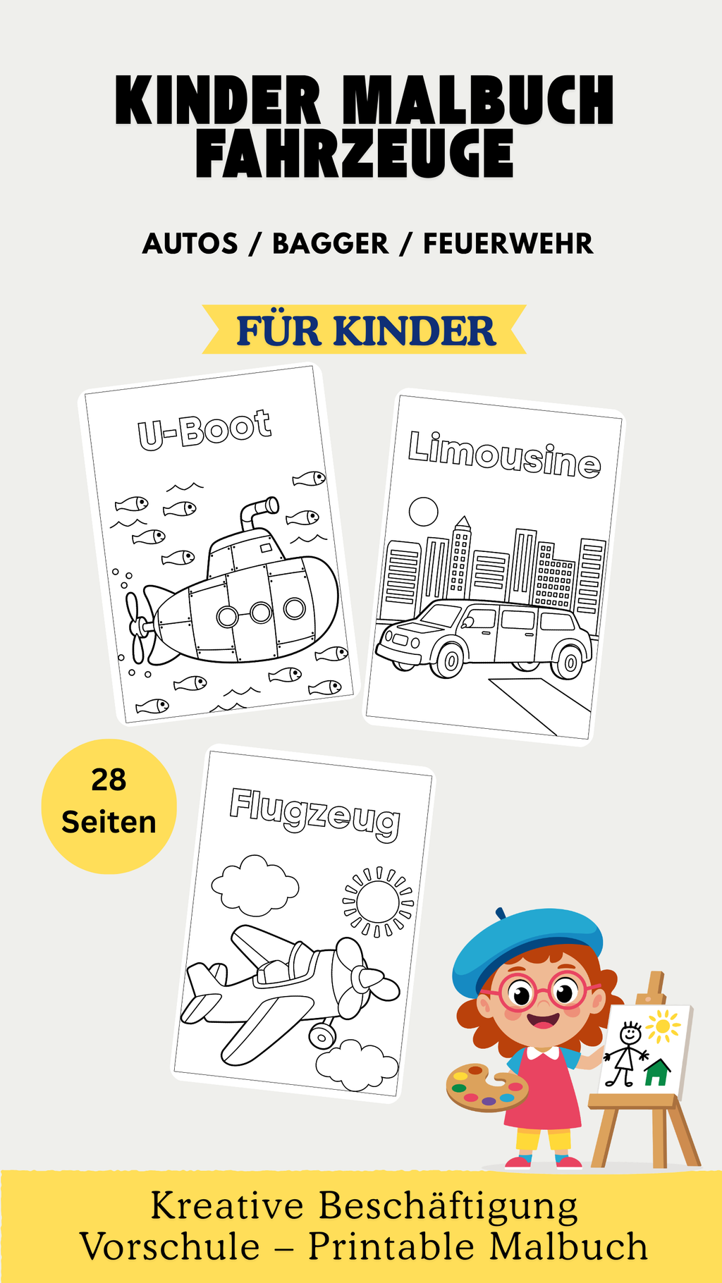 28 Ausmalbilder: Autos, Bagger, Feuerwehr & mehr | Druckbar